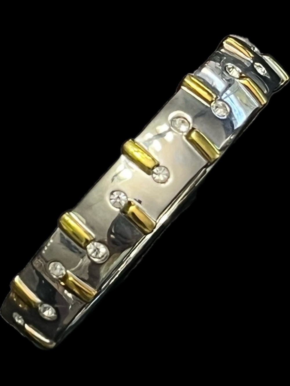 Two-tone silver gold crystal cz designer bangle cuff statement ladies bracelet